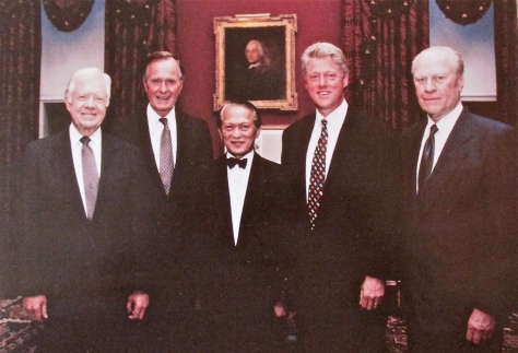  Valet and Master Chief Ricardo Sanvictores is flanked in 1993 by four of the seven presidents he served during the 30 years he worked in the White House. From the left: President Jimmy Carter, President George H.W. Bush, Ricardo, President Bill Clinton and President Gerald Ford. Photo provided